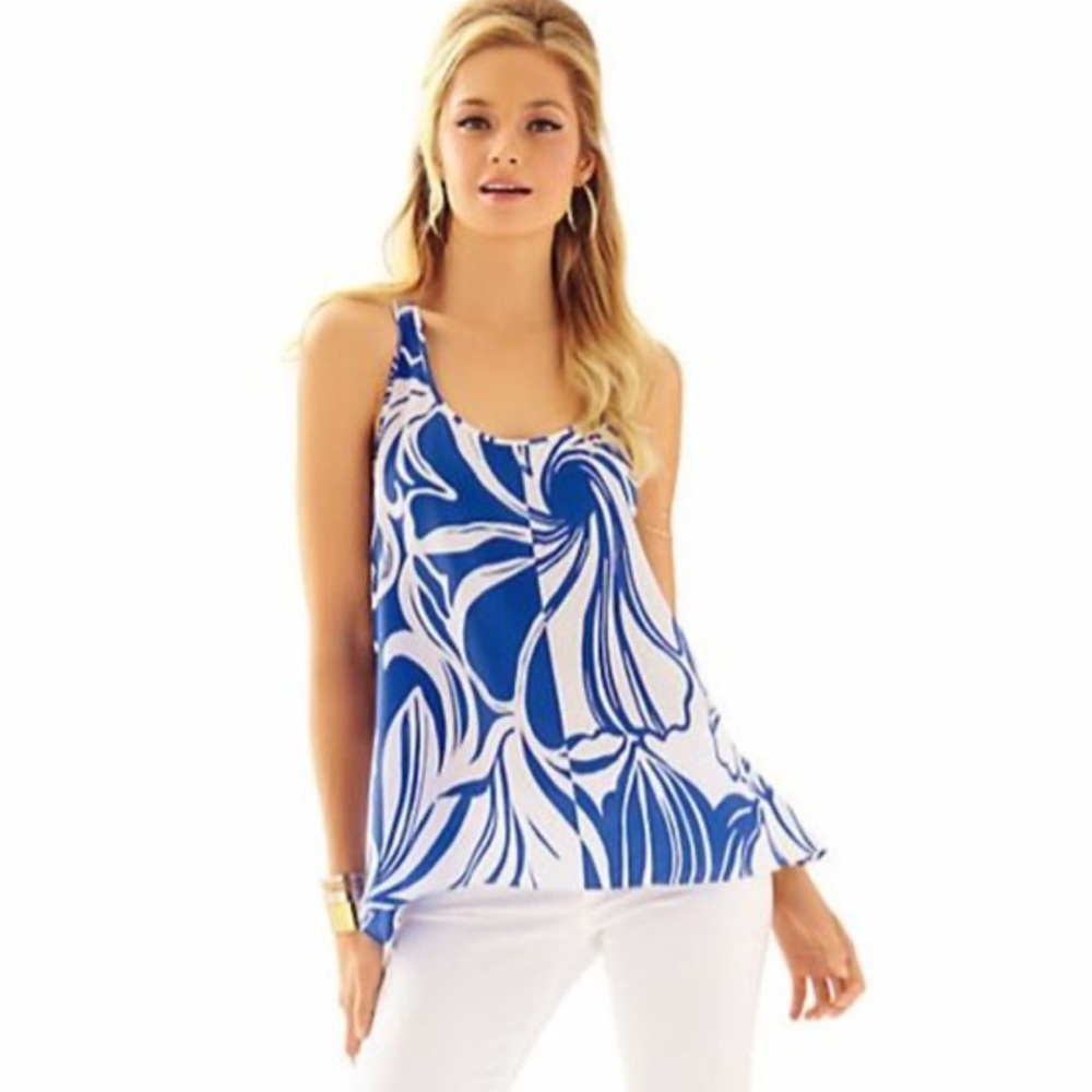 Lilly Pulitzer 100% silk top, blue and white